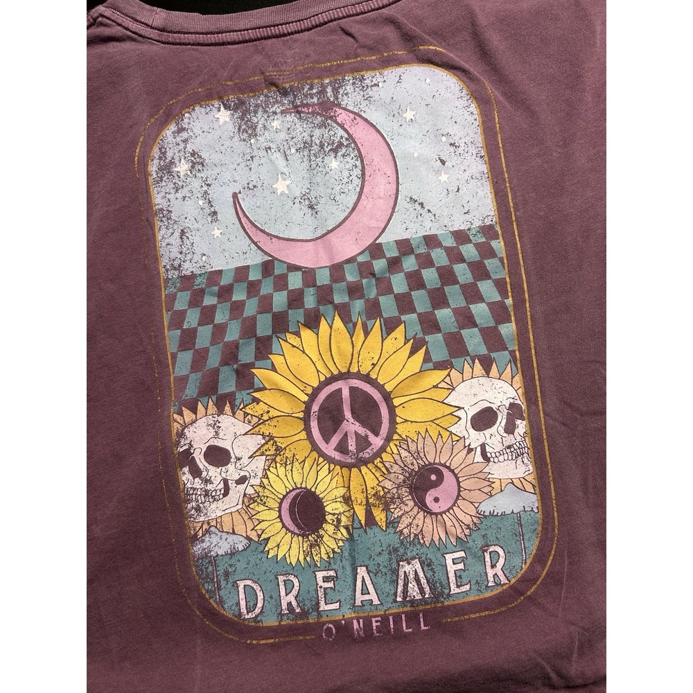 O'Neill Women's Dreamer Crop Faded Pink Surfer Skater Graphic T-Shirt Tee Size L